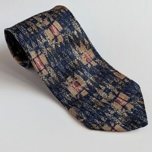 Barbara Blank NY Tallman Silk Tie Navy‎ Blue Gold Abstract Geometric Mens 4"